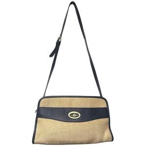 Vintage Etienne Aigner Woven Jute Vegan Leather Crossbody Shoulder Bag Tan Blue